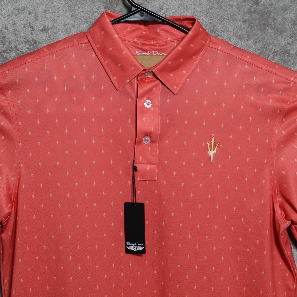 Straight Down ASU Polo Shirt Mens Medium Orange Arizona State Sun Devils Golf